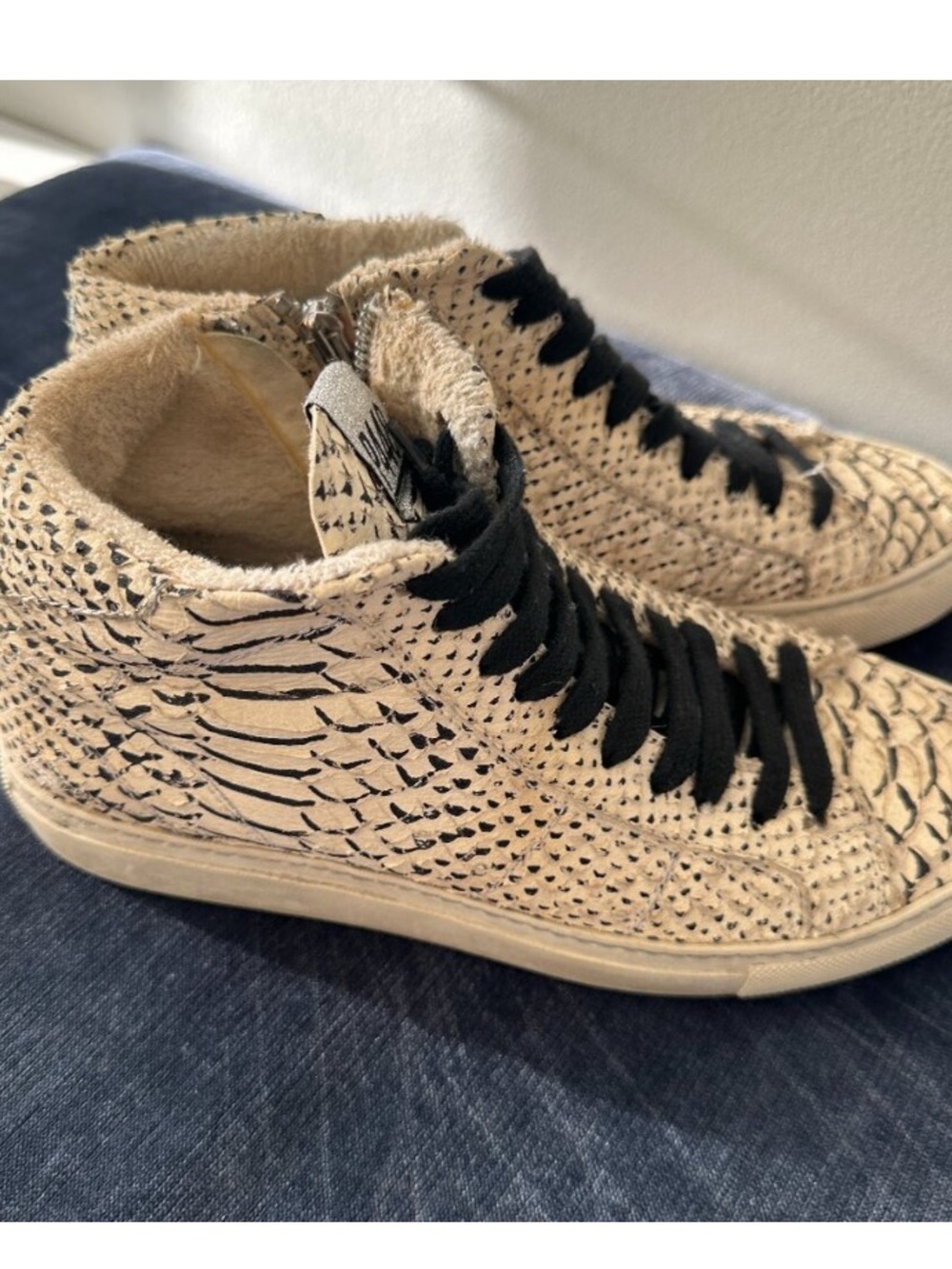 P448 Womens High-Top Sneakers in Cream with Black Laces